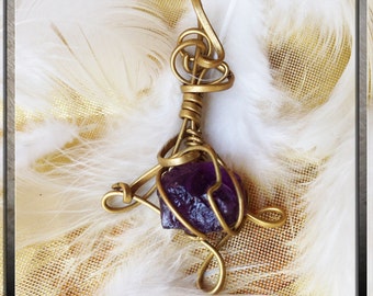 AMETHYST BRASS PENDANT (Handmade)