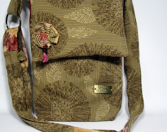 Messenger Bag, Boho Bag, Slouch bag, Shoulder bag, Cross body bag, Fabric Purse, Gift for her, Beige Bag, Handbag, OOAK bag