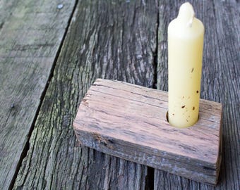 Handmade Reclaimed Hardwood Candle Holder Rustic Kitchen Home Office Decor Recycled Aged Weathered Shabby Salvage Repurposed Eco Friendly