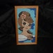 Vintage 60s Mosaic Gravel Pebble Art Lovely Lady Picture Framed Wall Hanging Brown Hair Big Eyes Blue Pink Flowers