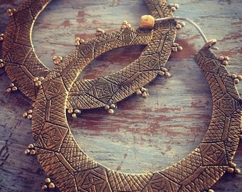 Large - Berber Gypsy Hoop - Brass Earrings - Tribal Earrings
