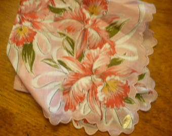 Vintage Handkerchief, 1970s, Sheer Pink Cotton Hankie, Antique Linens, Vintage Hankies, Embroidered Linens, Wedding,