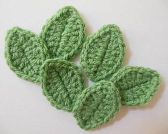 Crocheted Leaves - Fresh Green - Acrylic Yarn - Crocheted Leaf Appliques - Crocheted Leaf Embellishments - Set of 6