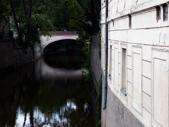 Prague Photography, Prague Wall Decor, Black, Blue, water, Czech Republic, Gothic Prague, Prague, River Photography, "Romantic Reflection"