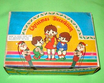 vintage Christmas decorations santa hanging necklace ornament original box Hong Kong made