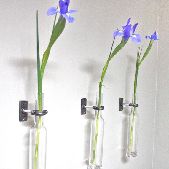 Items similar to HARDWARE ONLY 2 Wine Bottle Wall Flower Vase Kits silver, black, or copper