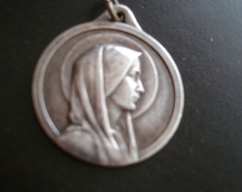 Antique french religious medal Madonna /Our Lady of Lourdes antique french pendant