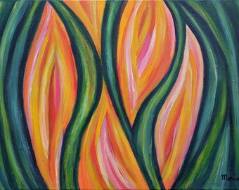 Abstract painting, original abstract acrylic painting on canvas, colorful wall decor, abstract art, green and orange painting, 20x28