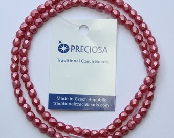 4mm Pink Beads Preciosa Dusty Rose Czech Glass Faceted Rounds 16 inch Strand 98 Beads
