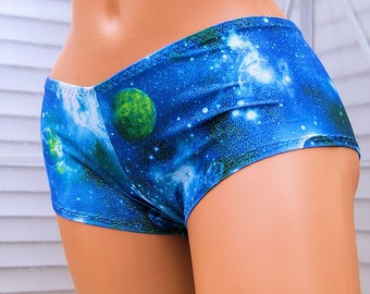Blue Green Galaxy Lycra Boy Booty Shorts Adult Adult XS XSmall- MTCoffinz - Ready to Ship