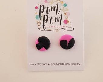 Polymer clay handmade pink and black studs