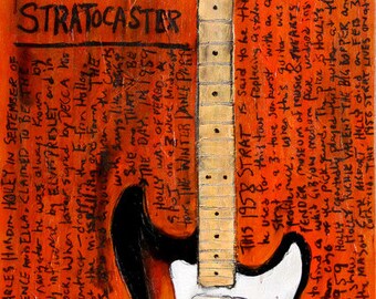 Musician Art | Buddy Holly | Guitar Art. Guitar Poster. 1958 Fender Strat electric guitar art print. 11x17.