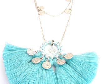 Necklace BOLLYWOOD mint PomPoms and tassels