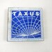 TAXUS Red Rubber Stamp, Postage Stamp Border, Magnetic Top, Used Hand Stamp, Satire Humor, Black Hole Vortex, Adult Comedy