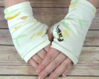 Womens Fingerless Gloves - Organic arm warmers- Short Gloves- Fingerless mitts-Texting Gloves - Driving Gloves-Best Seller - Flowers