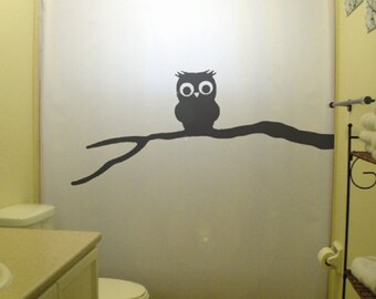baby owl shower curtain, cute kids bathroom decor, extra long custom fabric colors