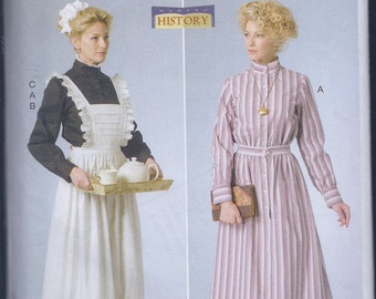 Butterick 6229 Misses Women's Edwardian Schoolmarm Housemaid Dress Costume Apron UNCUT Sewing Pattern