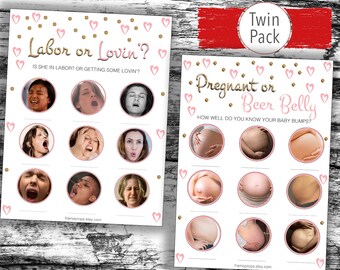 Twin Pack Pink Porn or Labour Baby & Baby Bump or Beer Belly Baby Shower Game, Porn or Labor Game, Girl Baby Shower, Baby Bump or Beer Belly