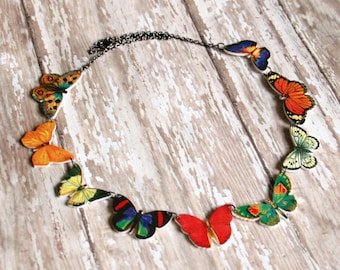butterfly necklace rainbow moth bug insect charm monarch orange blue red yellow