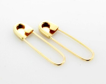 14k Yellow Gold Safety Pin Earrings