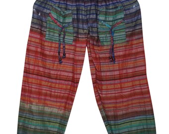 Boho Hippie Colorful Pant Elastic Printed Cotton Smoked Elastic Waistband Bottom Harem Pants