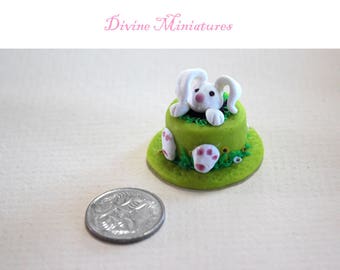Easter Bunny Cake 1:12 Scale Dollhouse Miniature, Green Cake