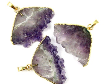 Natural Amethyst Mountain Peek Pendant with Gold Plated Edges-February Birthstone Geode Pendant for Necklace-Wholesale Jewelry SKU: 292037