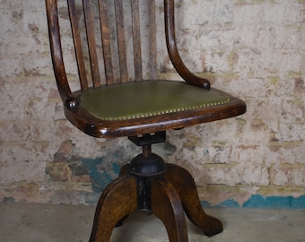 Antique vintage oak office swivel captains chair