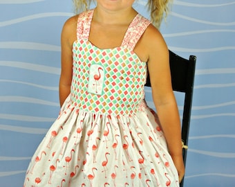 Flamingo Peekaboo Tie Back Dress ( 2T, 3T, 4T, 5, 6, 7, 8, 10)