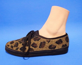 Vintage 90s Leopard Style Beaded Sneakers Club Kid Hipster Size 7 8