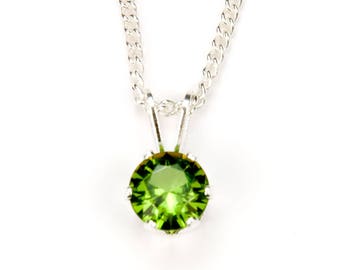 Peridot Necklace, Bridesmaid Gift For Her, Birthstone Jewelry Gift, 925 Sterling Silver Pendant Necklace, August Birthstone Gift For Mom 6mm