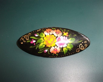 Vintage Hand Painted Flower Brooch Pin Signed