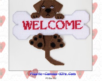 Chocolate Labrador Retriever Welcome Bone-Plastic Canvas Pattern-PDF Download