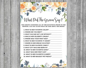 Boho What did the Groom Say about his Bride? Bohemian What did He Say about Her? Who Knows Groom Best? Rustic Newlyweds Bridal Shower Game