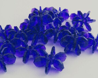 Vintage Plasitc Starflake Beads Sapphire Lot of 50 Medium