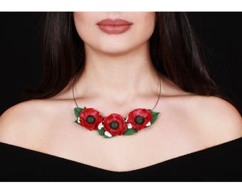 Floral Bib Necklace - Rose Bib Necklace - Statement Necklace - Art Deco Necklace - Handmade Necklace - Fashion Necklace - Gift For Her