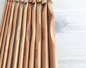 BAMBOO CROCHET HOOKS - buy individually or Set of 6 or 12 - Sizes 3mm - 10mm Wooden Crochet Hooks - 15cm Crochet Needles - Amigurumi