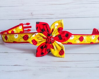 Polka Dot flower dog collar, Puppy collar, Girl Small dog collar, Medium Large daisy ladybug dog collar, spring summer dog collar