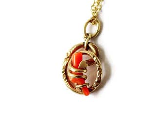 Antique Victorian Coral Love Knot Charm c.1880s