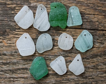 Drilled sea glass white sea glass bulk charms for necklace charms for jewelry making sea glass beads for jewelry making sea glass pendant