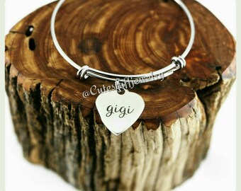Gigi Heart bracelet, Gigi Bangle, Handmade Gigi Jewelry, Gigi Gift, Gigi Christmas, Grandmother bracelet, Family Jewelry, Grandma bracelet