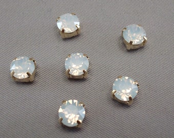 Set of 6 White Opal 6mm Swarovski Chaton Montees,1028 Sew On Rhinestones, SS29, Choice of Settings, Swarovski Sew On Chatons