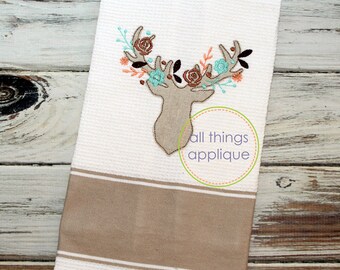 Floral Deer Applique Design - 4 Sizes - INSTANT DOWNLOAD