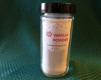 VANILLA POWDER - Use in baking, frostings, vanilla milkshakes, sprinkle on fruit - Glass Jar 2-1/4 oz. - Use in place of Vanilla Extract