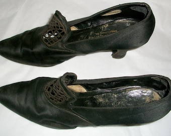 20's or 30's Black Silk Pumps or Shoes
