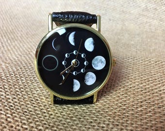 Free engraving watch, moon watch, watches for men, watches for women, black watch, design watch, handmade watch, abstract watch, funny watch