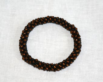 Black and Amber Spiral Twist Crochet Bracelet