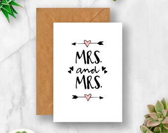 Mrs & Mrs Arrow Hearts Wedding Card, Mrs and Mrs Card, Lesbian Wedding Card, Card for Wedding, Card for Lesbian Wedding