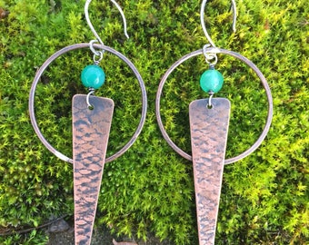 Textured Copper Earrings with Chalcedony Accents