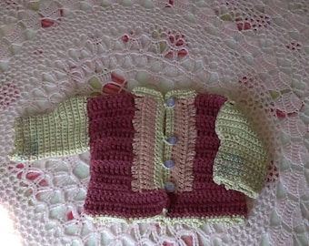Crocheted multi colored cardi for newborn to 6 mos